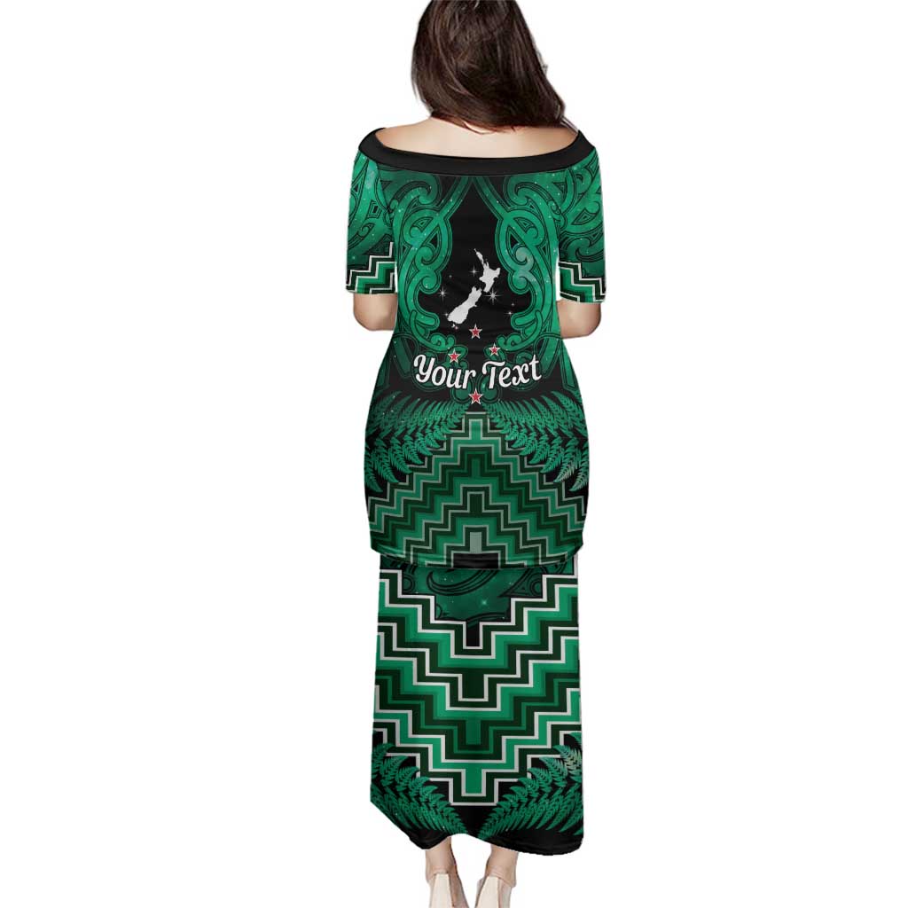 Personalised Aotearoa Matariki Family Matching Puletasi and Hawaiian Shirt Green Fern Maori Poutama LT01 - Polynesian Pride
