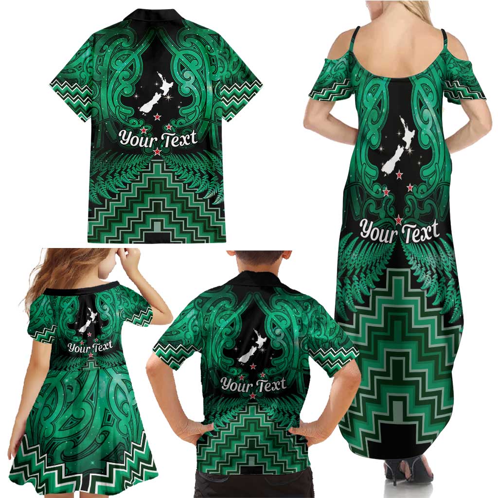 Personalised Aotearoa Matariki Family Matching Summer Maxi Dress and Hawaiian Shirt Green Fern Maori Poutama LT01 - Polynesian Pride