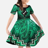 Personalised Aotearoa Matariki Family Matching Tank Maxi Dress and Hawaiian Shirt Green Fern Maori Poutama LT01 Daughter's Dress Green - Polynesian Pride