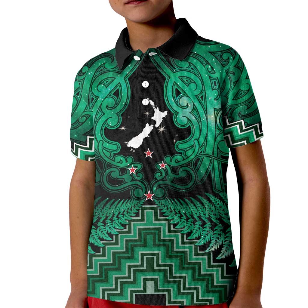 Personalised Aotearoa Matariki Kid Polo Shirt Green Fern Maori Poutama