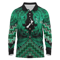 Personalised Aotearoa Matariki Long Sleeve Polo Shirt Green Fern Maori Poutama