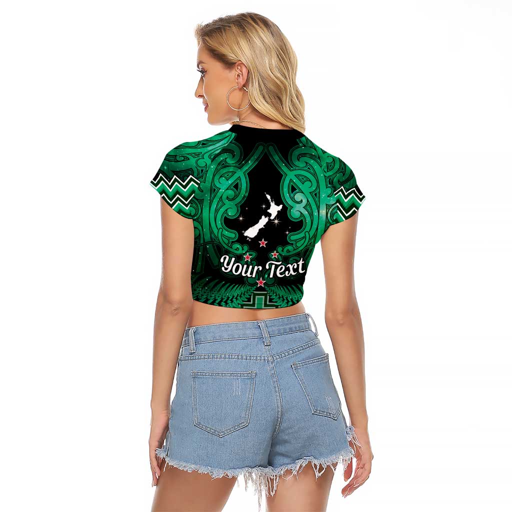 Personalised Aotearoa Matariki Raglan Cropped T Shirt Green Fern Maori Poutama