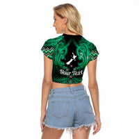Personalised Aotearoa Matariki Raglan Cropped T Shirt Green Fern Maori Poutama