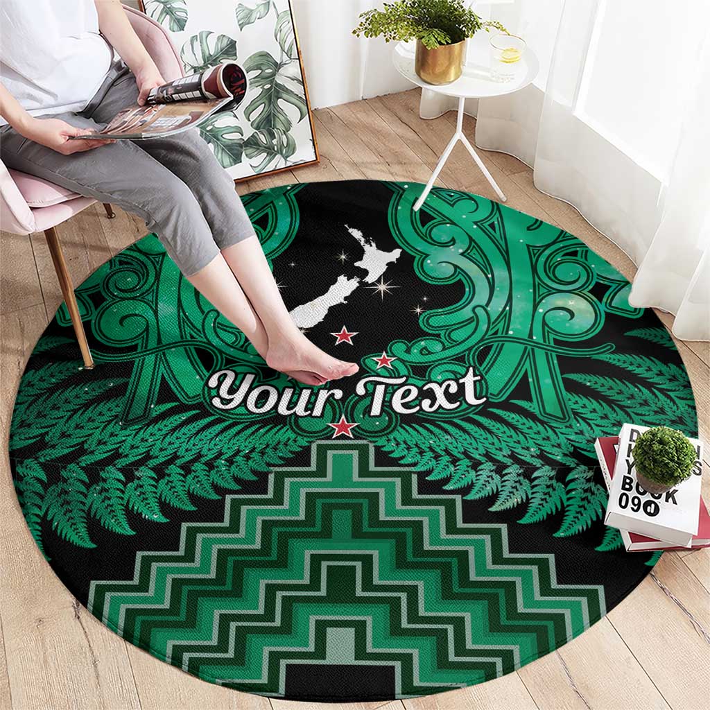 Personalised Aotearoa Matariki Round Carpet Green Fern Maori Poutama LT01 - Polynesian Pride
