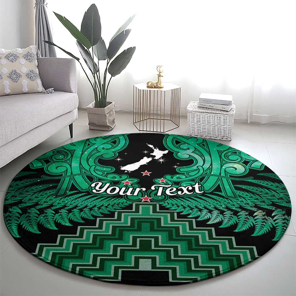 Personalised Aotearoa Matariki Round Carpet Green Fern Maori Poutama LT01 - Polynesian Pride