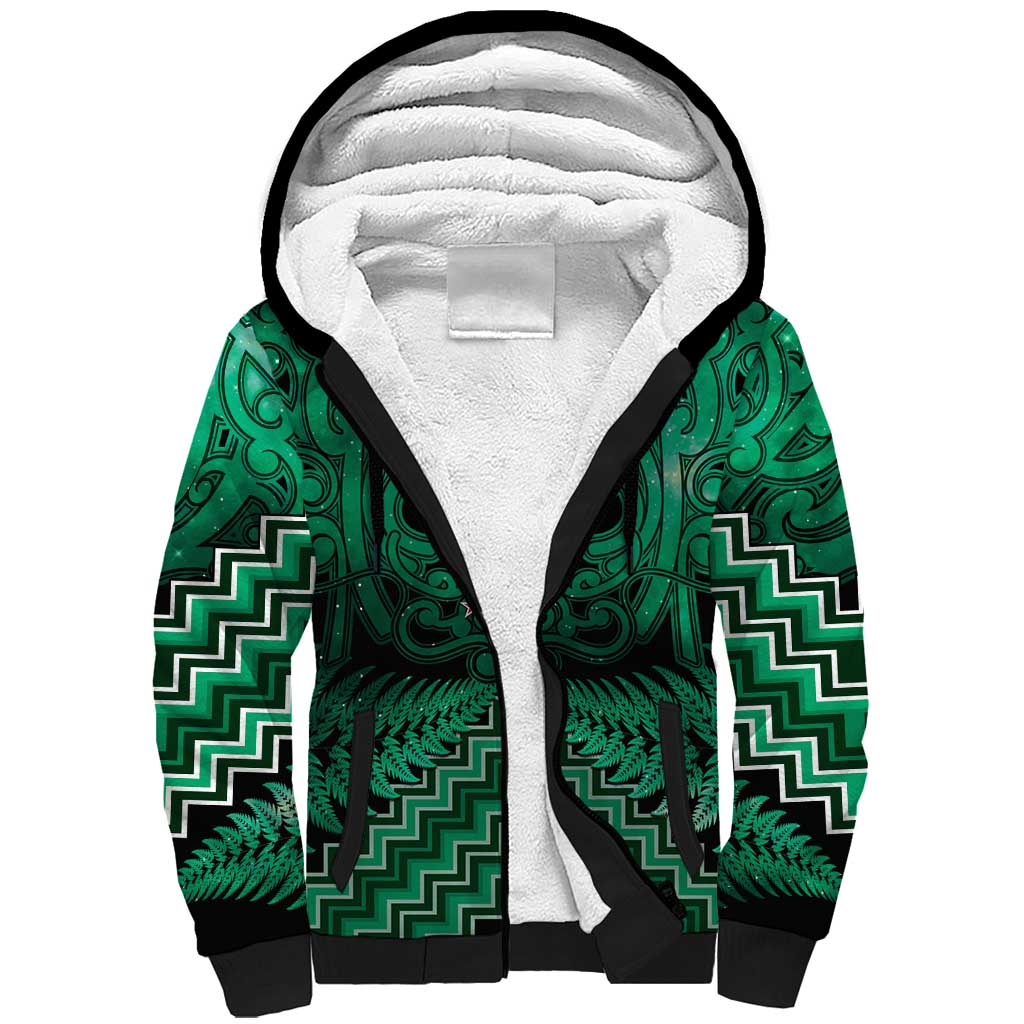 Personalised Aotearoa Matariki Sherpa Hoodie Green Fern Maori Poutama