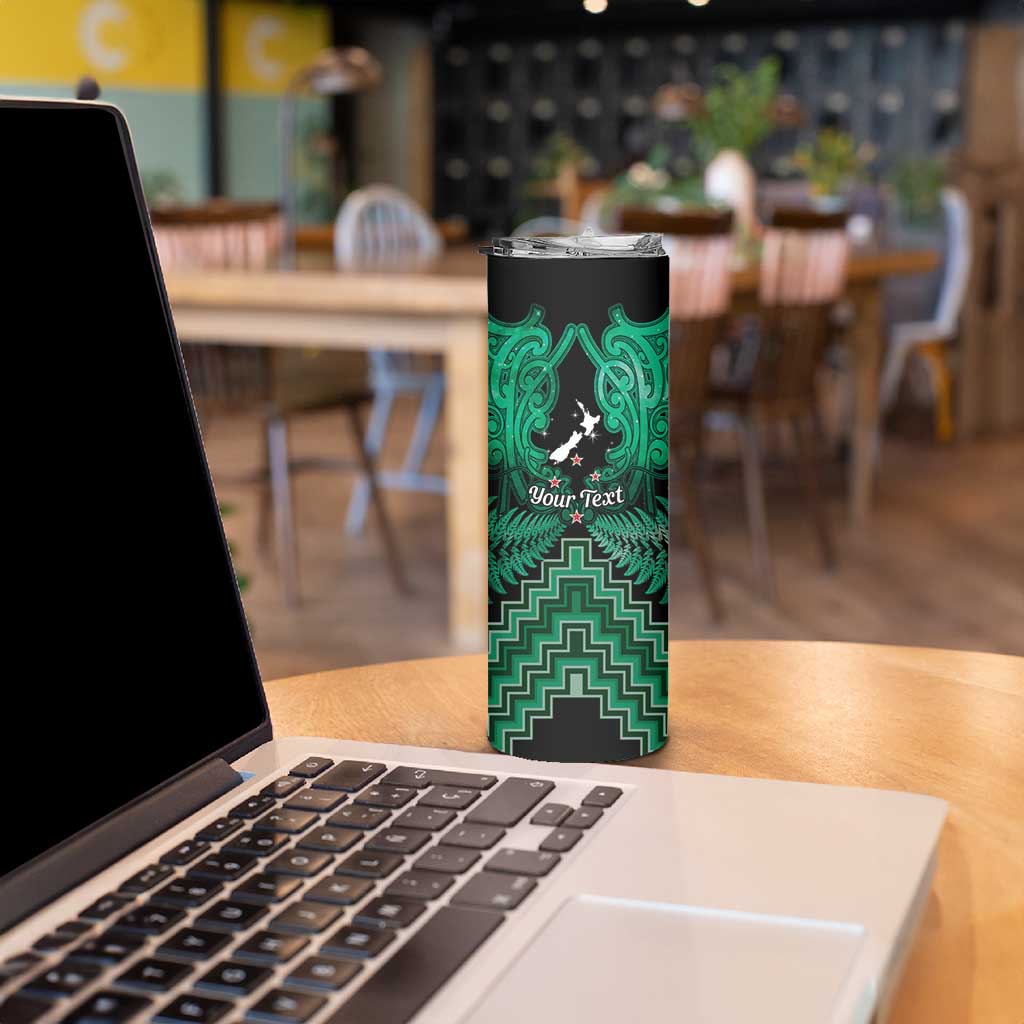 Personalised Aotearoa Matariki Skinny Tumbler Green Fern Maori Poutama
