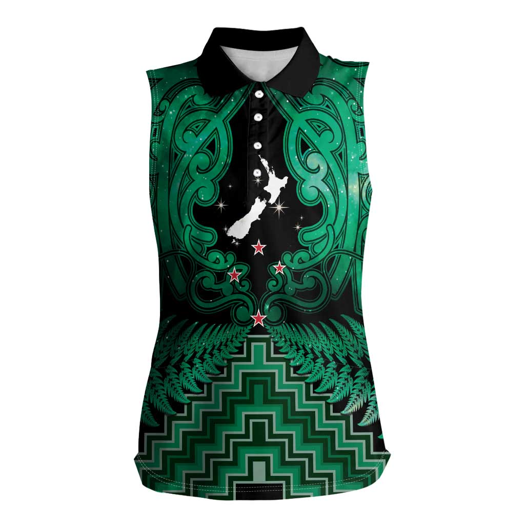 Personalised Aotearoa Matariki Women Sleeveless Polo Shirt Green Fern Maori Poutama