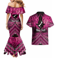 Personalised Aotearoa Matariki Couples Matching Mermaid Dress and Hawaiian Shirt Pink Fern Maori Poutama LT01 - Polynesian Pride