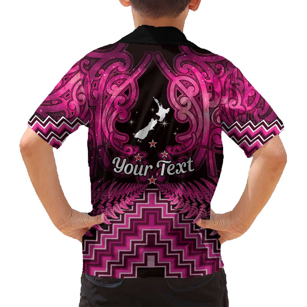 Personalised Aotearoa Matariki Family Matching Long Sleeve Bodycon Dress and Hawaiian Shirt Pink Fern Maori Poutama LT01 - Polynesian Pride