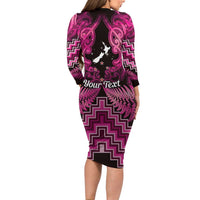 Personalised Aotearoa Matariki Family Matching Long Sleeve Bodycon Dress and Hawaiian Shirt Pink Fern Maori Poutama LT01 - Polynesian Pride