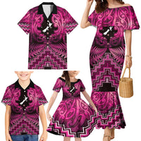 Personalised Aotearoa Matariki Family Matching Mermaid Dress and Hawaiian Shirt Pink Fern Maori Poutama LT01 - Polynesian Pride