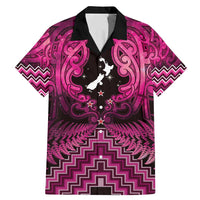 Personalised Aotearoa Matariki Family Matching Mermaid Dress and Hawaiian Shirt Pink Fern Maori Poutama LT01 Dad's Shirt - Short Sleeve Pink - Polynesian Pride