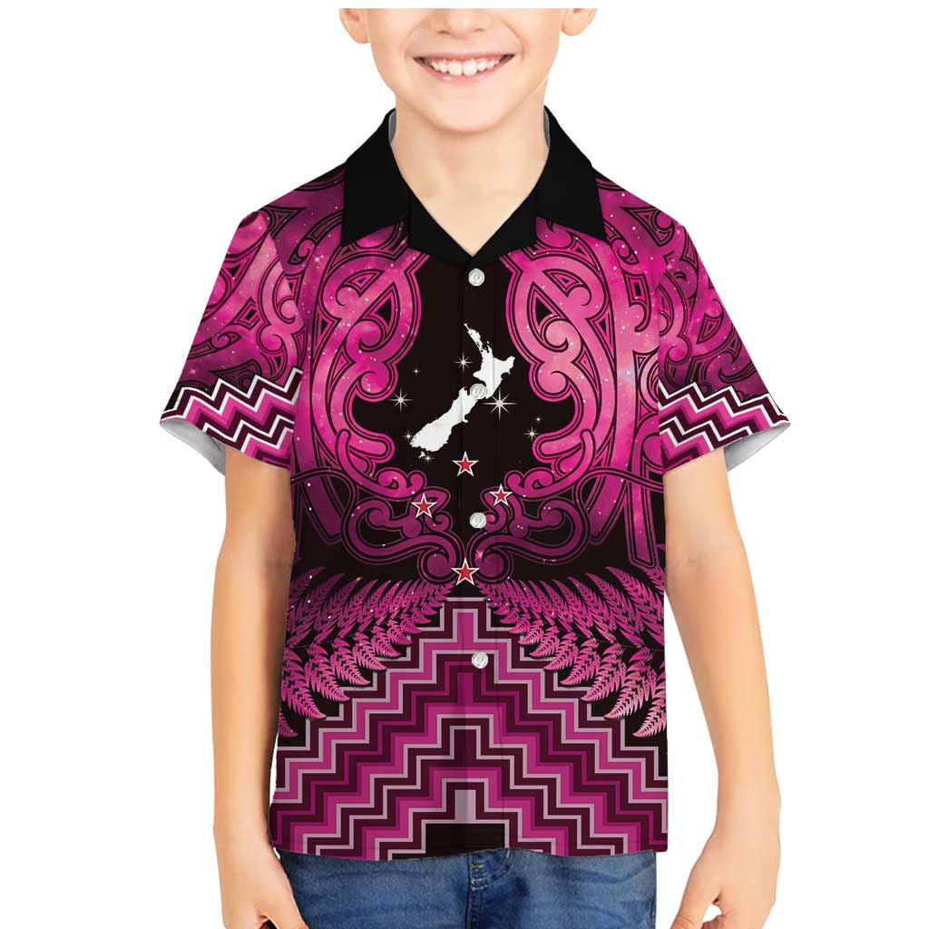Personalised Aotearoa Matariki Family Matching Mermaid Dress and Hawaiian Shirt Pink Fern Maori Poutama LT01 Son's Shirt Pink - Polynesian Pride