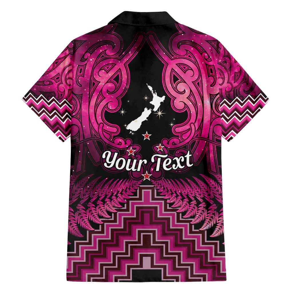 Personalised Aotearoa Matariki Family Matching Off Shoulder Maxi Dress and Hawaiian Shirt Pink Fern Maori Poutama LT01 - Polynesian Pride