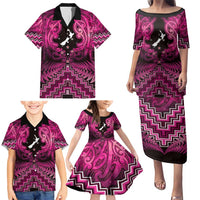 Personalised Aotearoa Matariki Family Matching Puletasi and Hawaiian Shirt Pink Fern Maori Poutama LT01 - Polynesian Pride