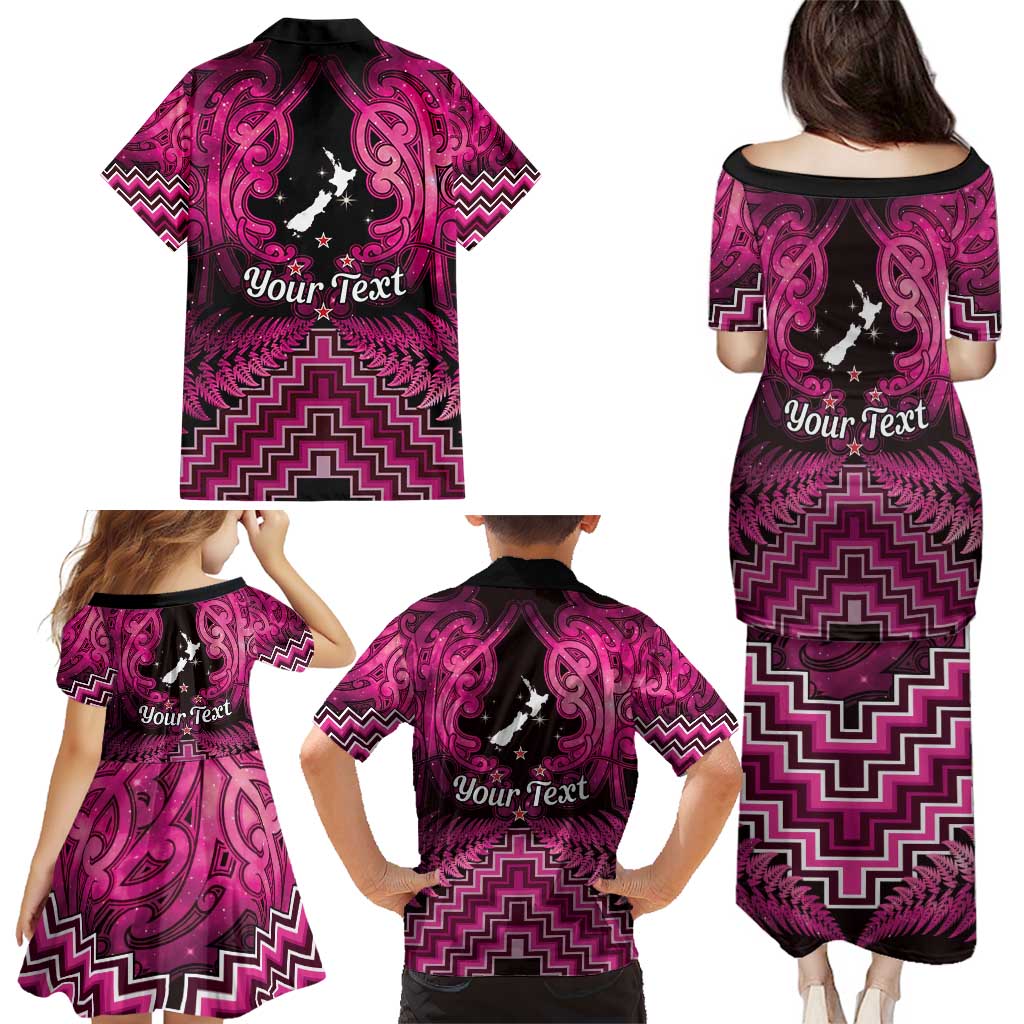 Personalised Aotearoa Matariki Family Matching Puletasi and Hawaiian Shirt Pink Fern Maori Poutama LT01 - Polynesian Pride