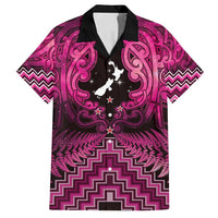 Personalised Aotearoa Matariki Family Matching Puletasi and Hawaiian Shirt Pink Fern Maori Poutama LT01 Dad's Shirt - Short Sleeve Pink - Polynesian Pride