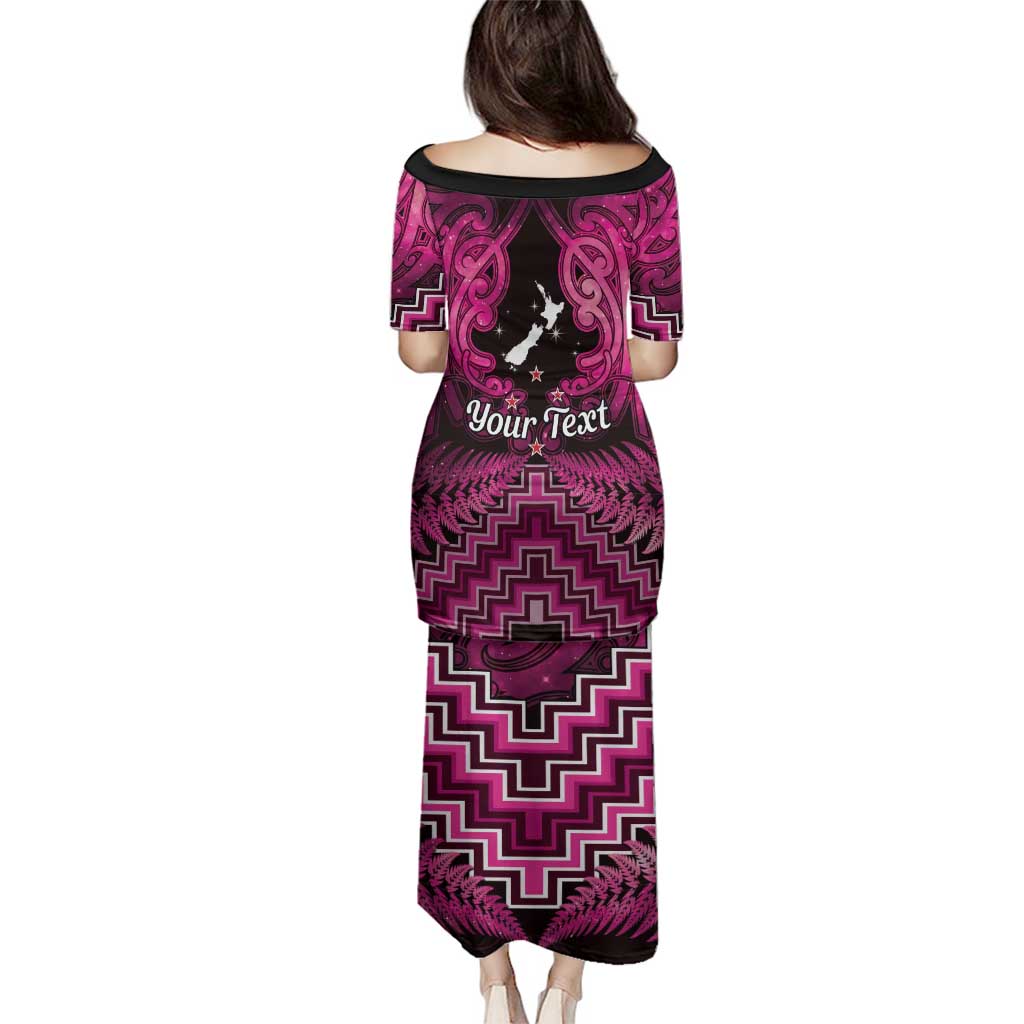 Personalised Aotearoa Matariki Family Matching Puletasi and Hawaiian Shirt Pink Fern Maori Poutama LT01 - Polynesian Pride