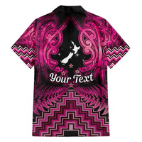 Personalised Aotearoa Matariki Family Matching Short Sleeve Bodycon Dress and Hawaiian Shirt Pink Fern Maori Poutama LT01 - Polynesian Pride