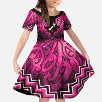 Personalised Aotearoa Matariki Family Matching Summer Maxi Dress and Hawaiian Shirt Pink Fern Maori Poutama LT01 Daughter's Dress Pink - Polynesian Pride