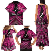Personalised Aotearoa Matariki Family Matching Tank Maxi Dress and Hawaiian Shirt Pink Fern Maori Poutama LT01 - Polynesian Pride
