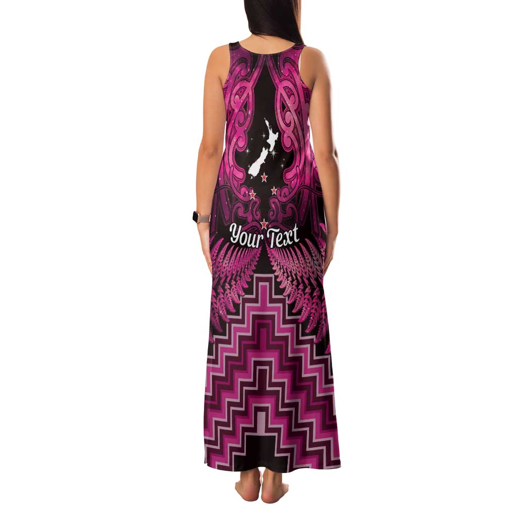 Personalised Aotearoa Matariki Family Matching Tank Maxi Dress and Hawaiian Shirt Pink Fern Maori Poutama LT01 - Polynesian Pride