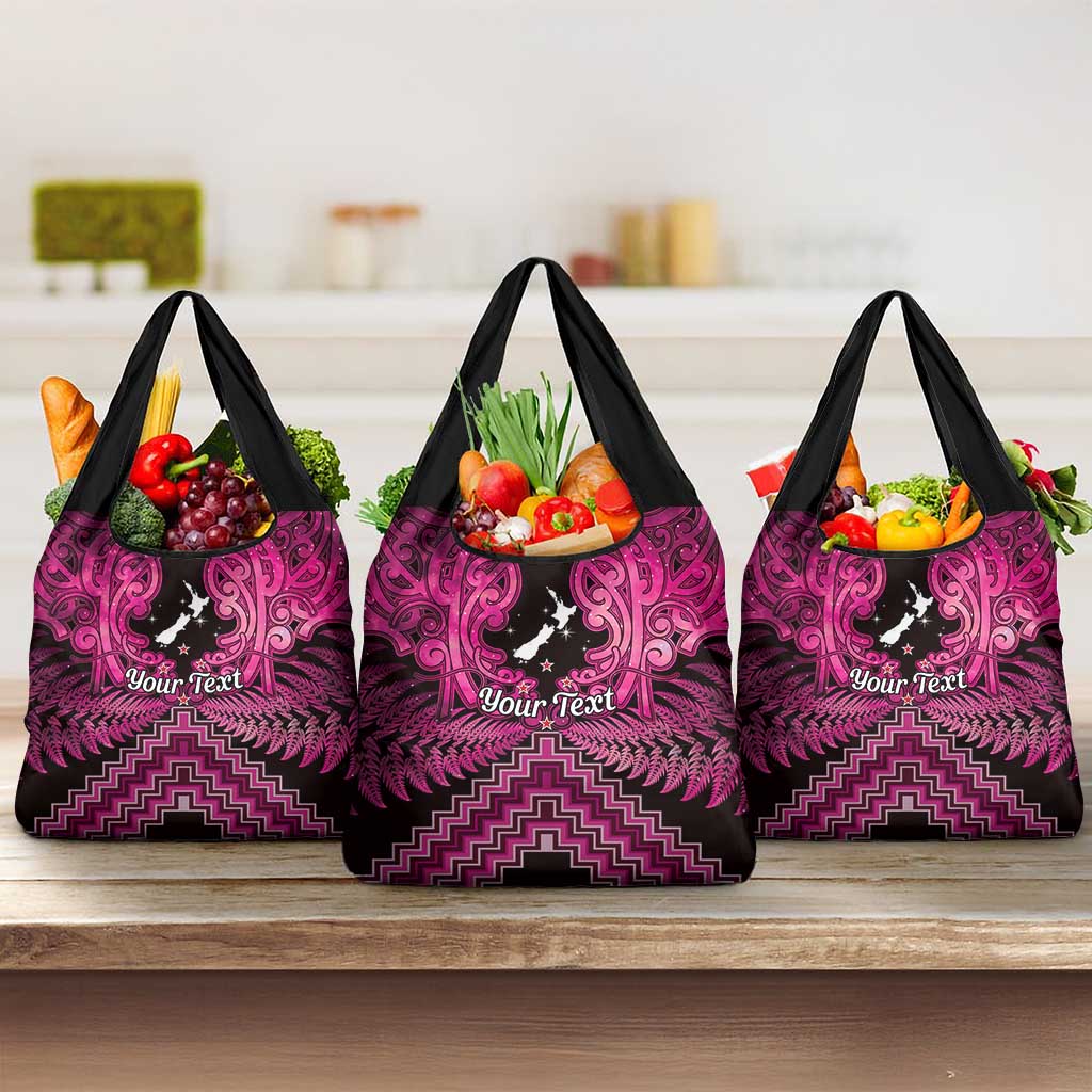 Personalised Aotearoa Matariki Grocery Bag Pink Fern Maori Poutama