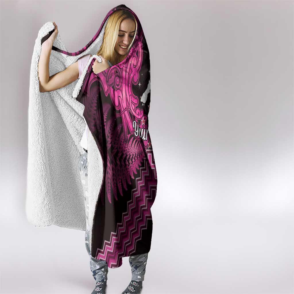 Personalised Aotearoa Matariki Hooded Blanket Pink Fern Maori Poutama