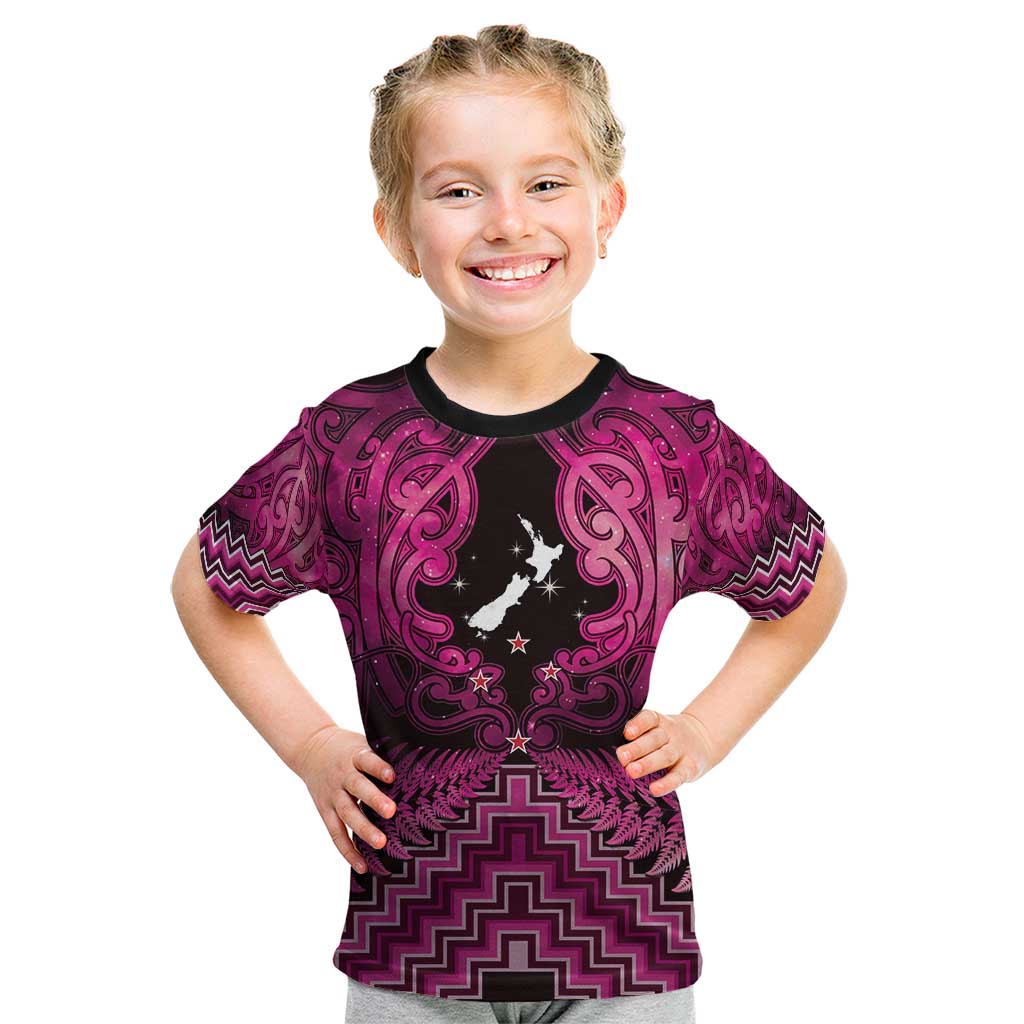 Personalised Aotearoa Matariki Kid T Shirt Pink Fern Maori Poutama