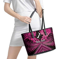 Personalised Aotearoa Matariki Leather Tote Bag Pink Fern Maori Poutama