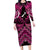 Personalised Aotearoa Matariki Long Sleeve Bodycon Dress Pink Fern Maori Poutama