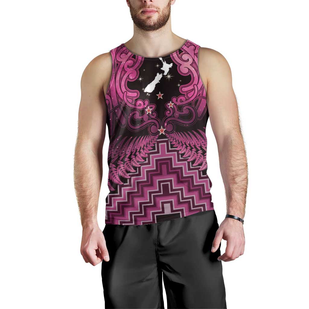 Personalised Aotearoa Matariki Men Tank Top Pink Fern Maori Poutama