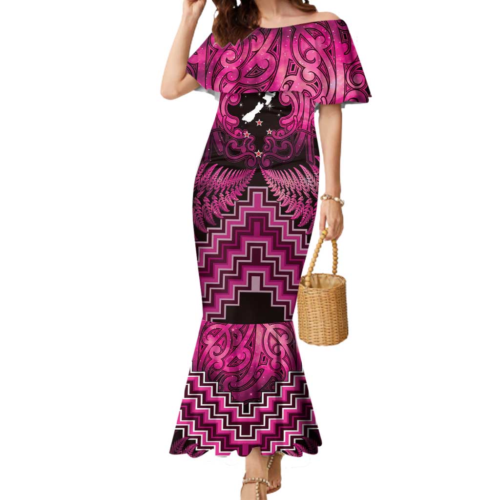 Personalised Aotearoa Matariki Mermaid Dress Pink Fern Maori Poutama