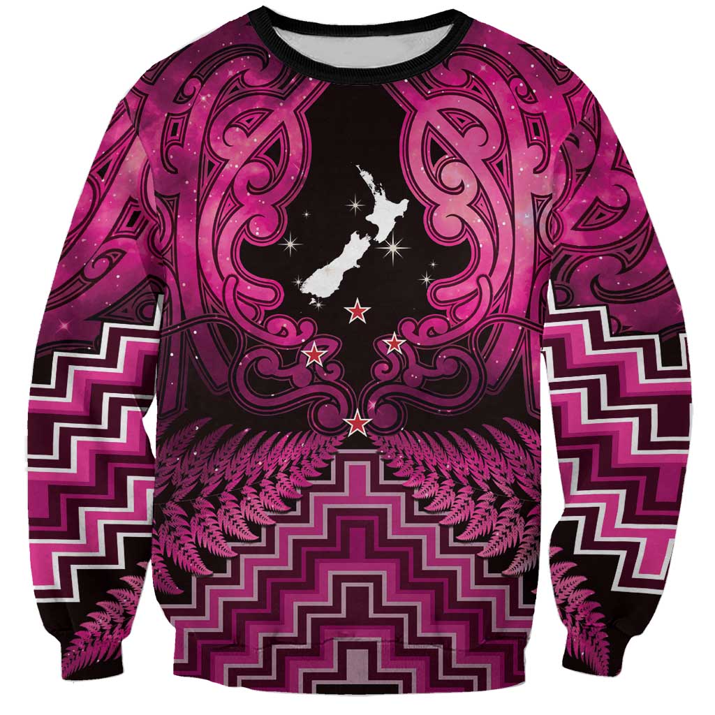 Personalised Aotearoa Matariki Sweatshirt Pink Fern Maori Poutama
