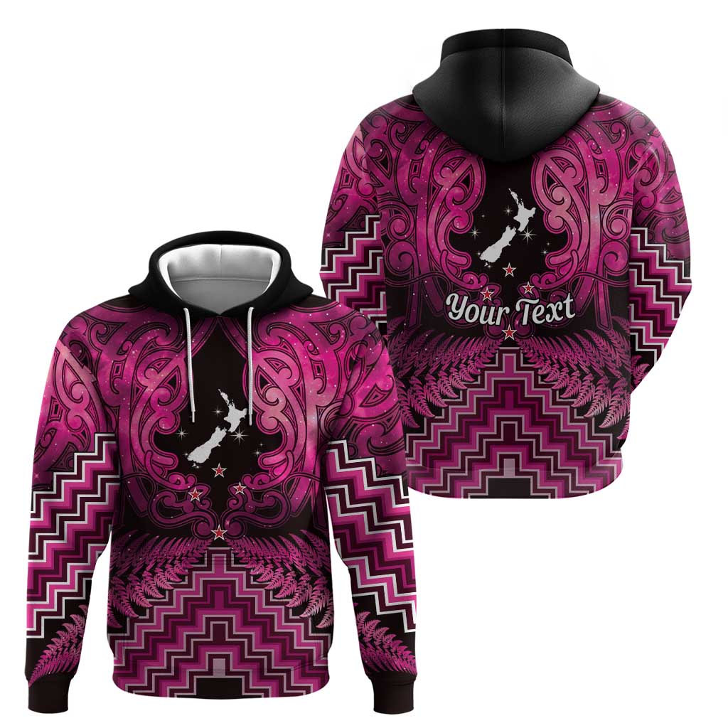 Personalised Aotearoa Matariki Zip Hoodie Pink Fern Maori Poutama