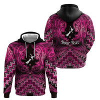Personalised Aotearoa Matariki Zip Hoodie Pink Fern Maori Poutama