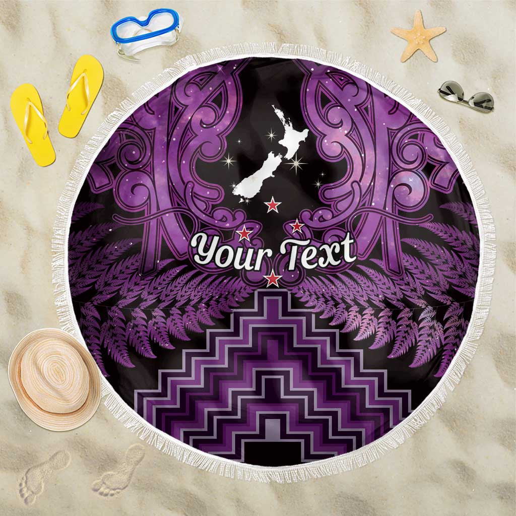 Personalised Aotearoa Matariki Beach Blanket Purple Fern Maori Poutama