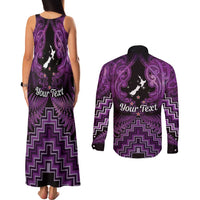 Personalised Aotearoa Matariki Couples Matching Tank Maxi Dress and Long Sleeve Button Shirt Purple Fern Maori Poutama LT01 - Polynesian Pride