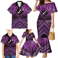 Personalised Aotearoa Matariki Family Matching Mermaid Dress and Hawaiian Shirt Purple Fern Maori Poutama LT01 - Polynesian Pride