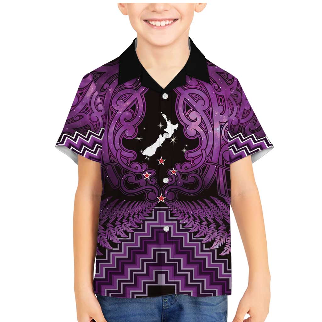 Personalised Aotearoa Matariki Family Matching Mermaid Dress and Hawaiian Shirt Purple Fern Maori Poutama LT01 Son's Shirt Purple - Polynesian Pride