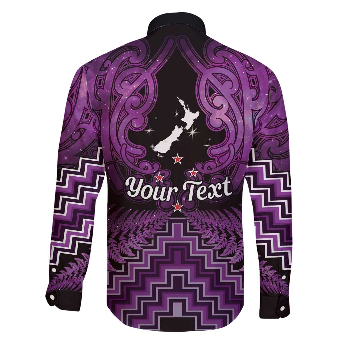 Personalised Aotearoa Matariki Family Matching Off The Shoulder Long Sleeve Dress and Hawaiian Shirt Purple Fern Maori Poutama LT01 - Polynesian Pride