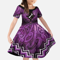 Personalised Aotearoa Matariki Family Matching Off Shoulder Maxi Dress and Hawaiian Shirt Purple Fern Maori Poutama LT01 Daughter's Dress Purple - Polynesian Pride