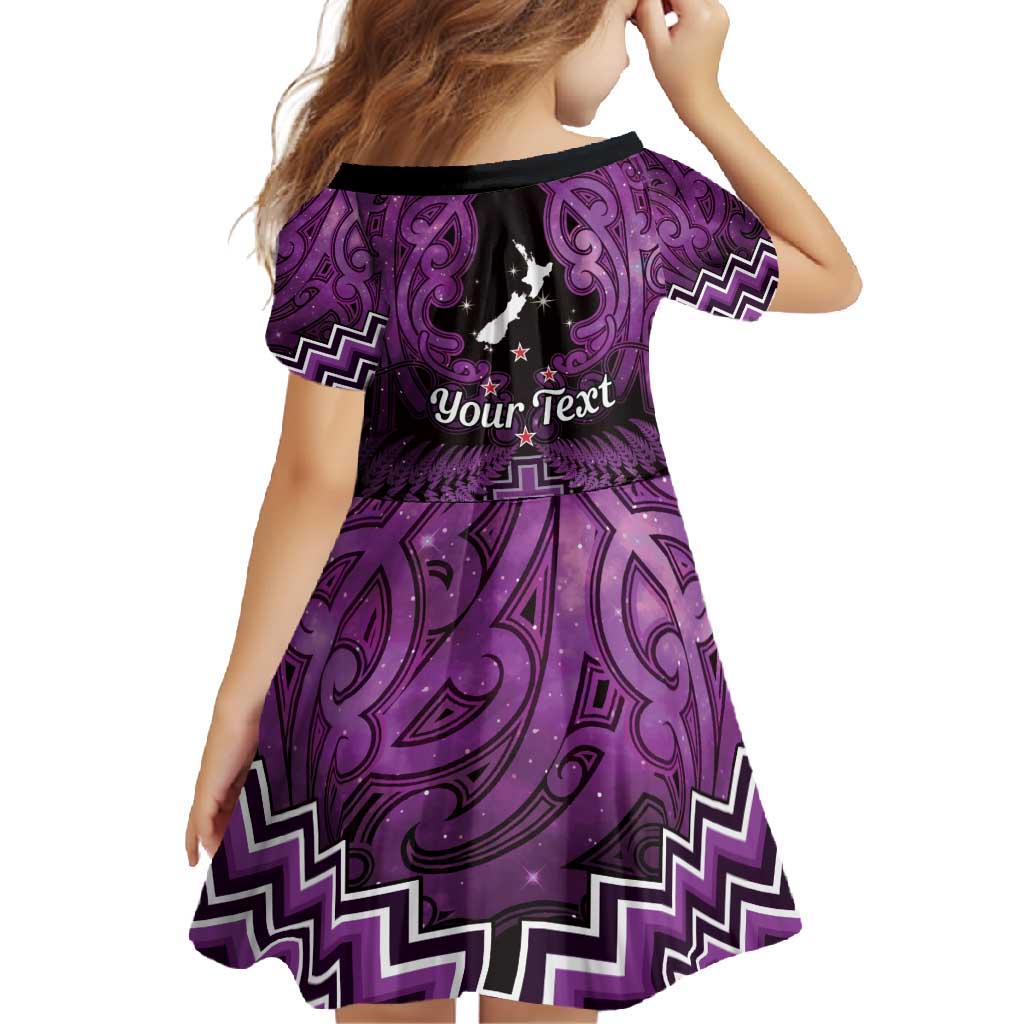 Personalised Aotearoa Matariki Family Matching Off Shoulder Maxi Dress and Hawaiian Shirt Purple Fern Maori Poutama LT01 - Polynesian Pride
