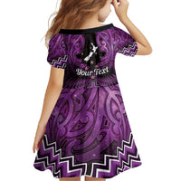 Personalised Aotearoa Matariki Family Matching Off Shoulder Maxi Dress and Hawaiian Shirt Purple Fern Maori Poutama LT01 - Polynesian Pride