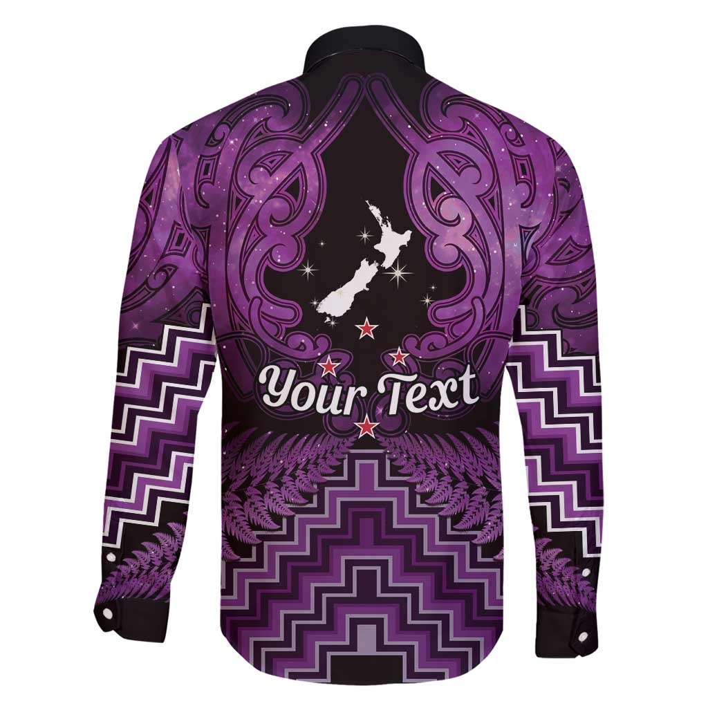 Personalised Aotearoa Matariki Family Matching Off Shoulder Short Dress and Hawaiian Shirt Purple Fern Maori Poutama LT01 - Polynesian Pride