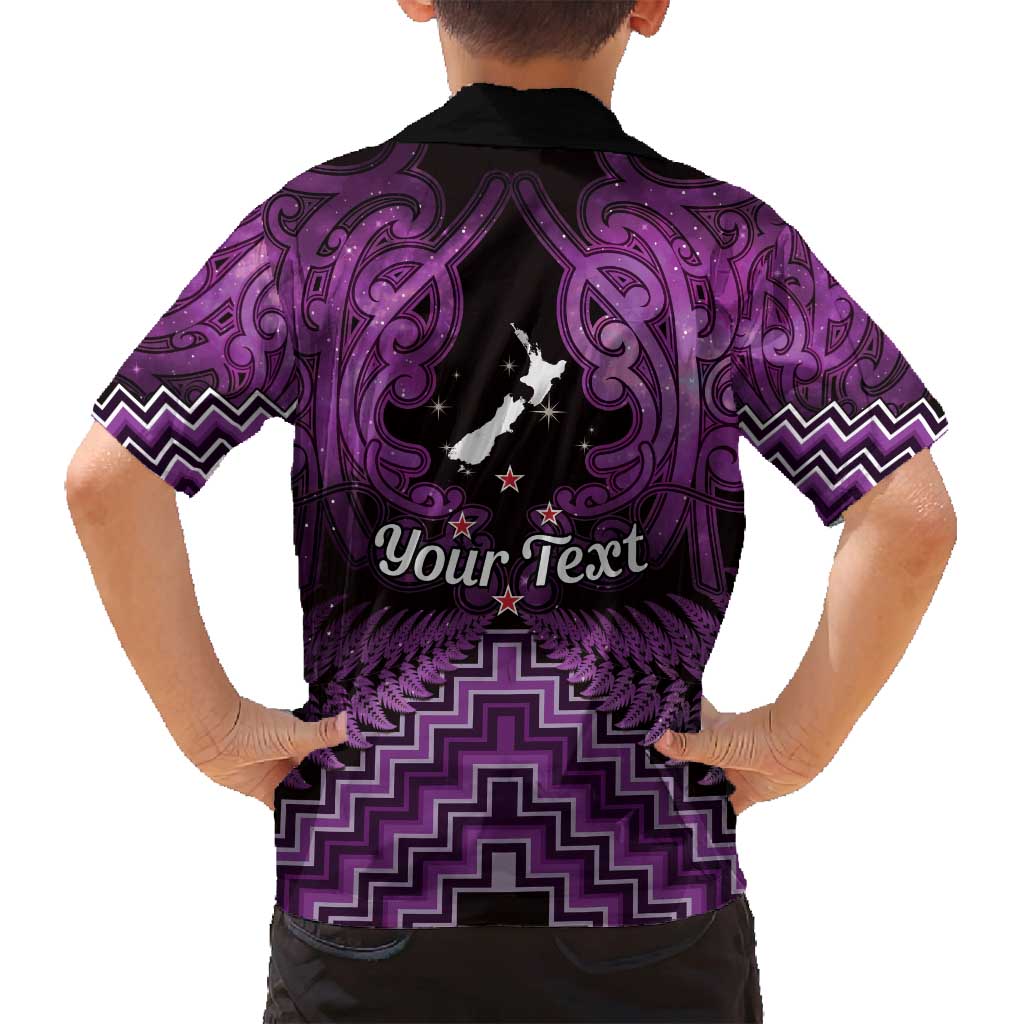 Personalised Aotearoa Matariki Family Matching Puletasi and Hawaiian Shirt Purple Fern Maori Poutama LT01 - Polynesian Pride