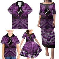 Personalised Aotearoa Matariki Family Matching Puletasi and Hawaiian Shirt Purple Fern Maori Poutama LT01 - Polynesian Pride