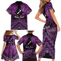 Personalised Aotearoa Matariki Family Matching Short Sleeve Bodycon Dress and Hawaiian Shirt Purple Fern Maori Poutama LT01 - Polynesian Pride