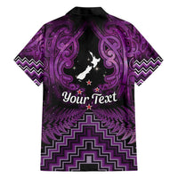 Personalised Aotearoa Matariki Family Matching Short Sleeve Bodycon Dress and Hawaiian Shirt Purple Fern Maori Poutama LT01 - Polynesian Pride
